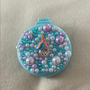 Unicorn Embellished Blue Compact Mirror